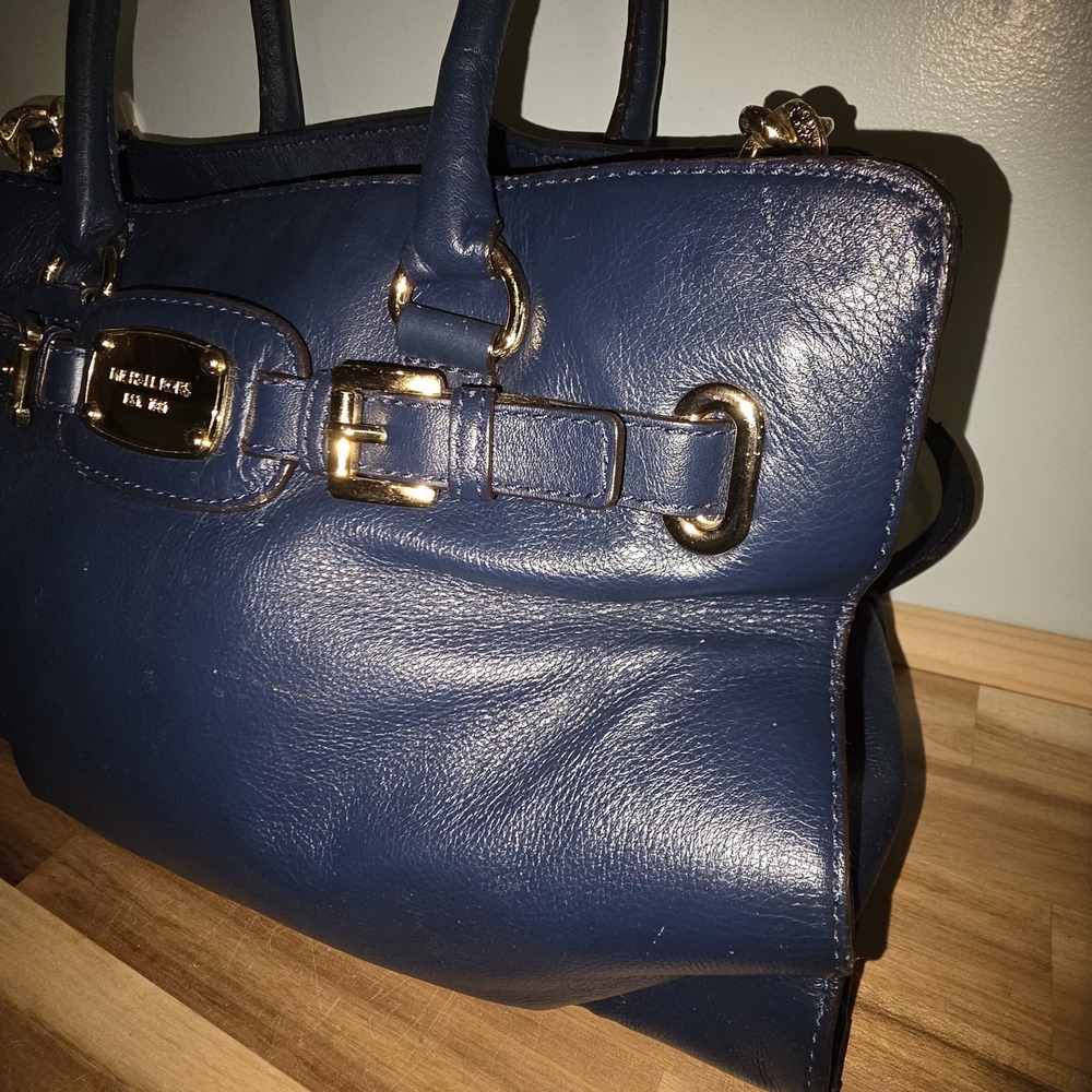 Michael Kors Hamilton Satchel Bag Tote Purse East West Bag Beautiful BLUE - Picture 3 of 11
